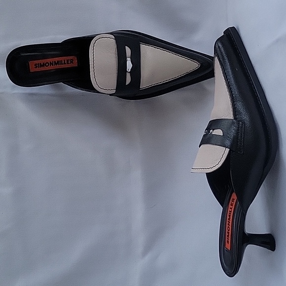 Simon Miller Black and Cream Pointed Penny Leather Mules - Picture 3 of 7